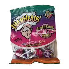 Warheads Supersour Bubble Gum Pops Grape Watermelon & Cherry 25g(7 Uds)